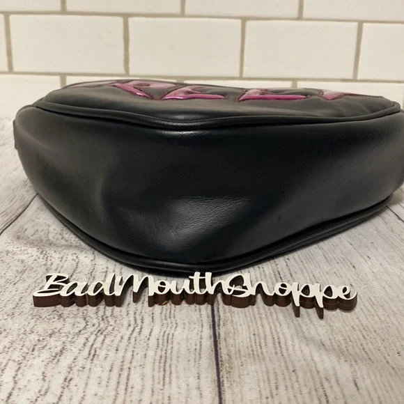 *Love Pain and Stitches Pink Metallic CREEP Heart Valloween Crossbody Purse - Picture 6 of 8